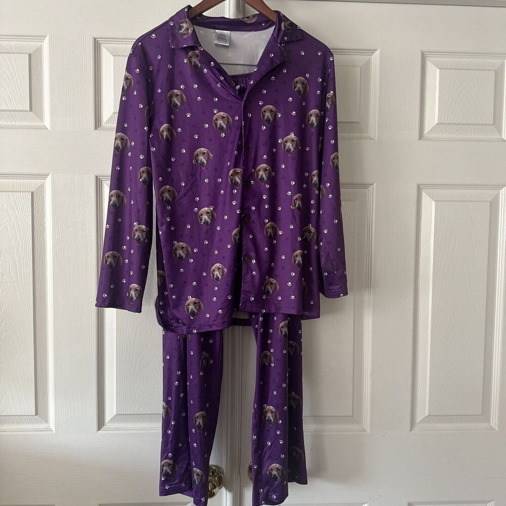 Golden Retriever Womens M Purple Dog Paw Print 2-Piece Pajama Set Stretch